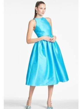 Sachin & Babi Alicia Silk Crepe Midi Cocktail Party Dress Electric Blue